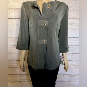 BETSY’S THINGS Women's Olive Green Blazer  Top Blouse Long Sleeve NWT Size 14P